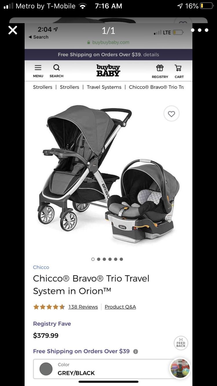 Chicco Bravo 3 in 1 travel system Stroller