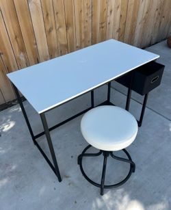 Gorgeous, black and white metal desk with wooden top
