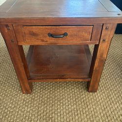 Solid Wood Side Table with Drawer & Shelf 