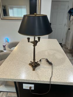 Vintage Alba Lite Brass Bouillotte Table Lamp Candelabra Black Metal Tole Shade