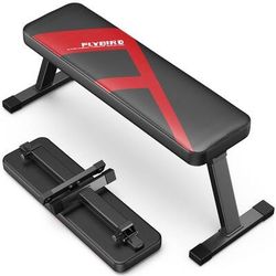 600LBS Folding Flat Bench, Sturdy Lightweight and Space-saving Bench Press Flat Weight Bench, Easy to Assemble - Black Red