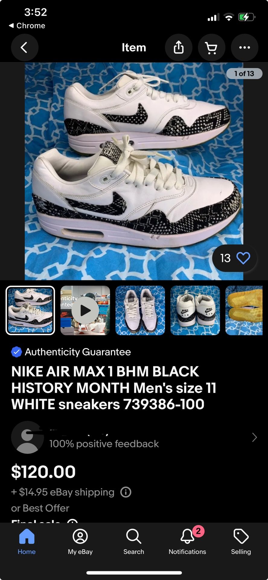 Nike Air Max Black History Month 2015, Pre Owned, Used, Mens US11