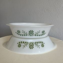 Vintage 1960s Glasbake Daisy Milk Glass 1 QT Casserole Dishes Set of 2