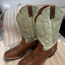 Ariat Boots Womens 9 Mesquite Brown Blue Leather Square Toe Shoes 10011895