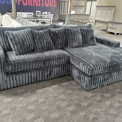 Big Soft Grey Corduroy Sectional Couch