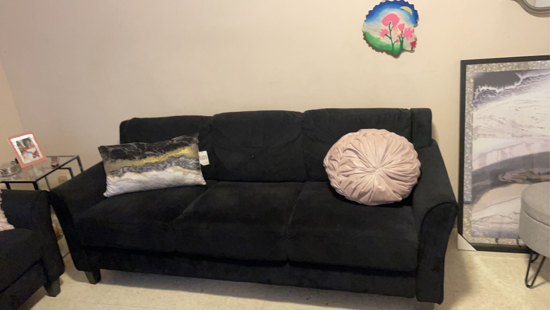 Black velvet couch (2)