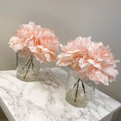 Blush Faux Flower with Glass Vase Set