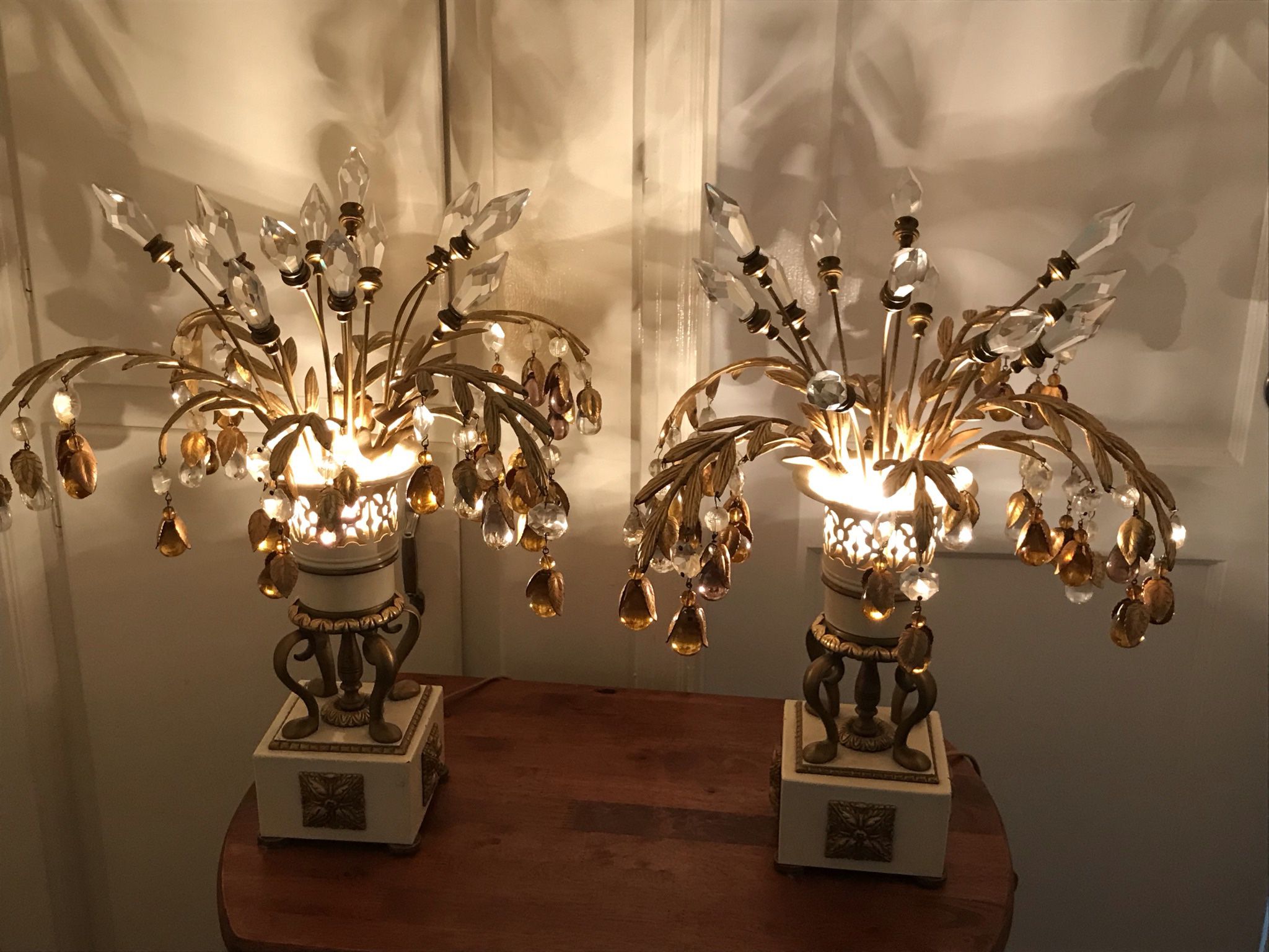 Pr Mid Century Hollywood Regency Crystal Lamps