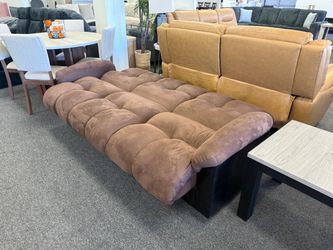 Brown Tufted Microfiber Sofa