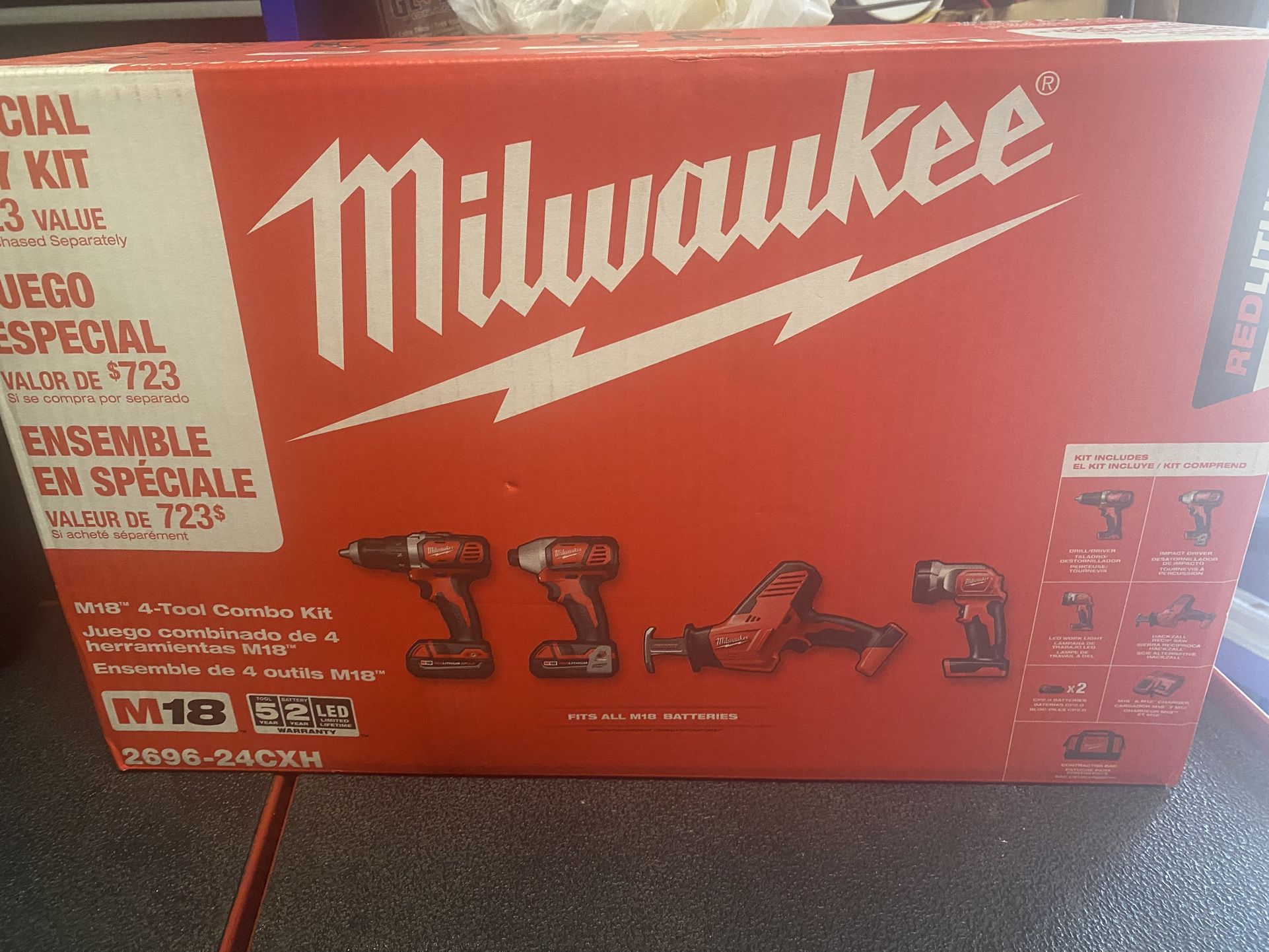 MILWAUKEE M18 4-TOOL COMBO KIT #2696-24CXH NEW (( Read Below))