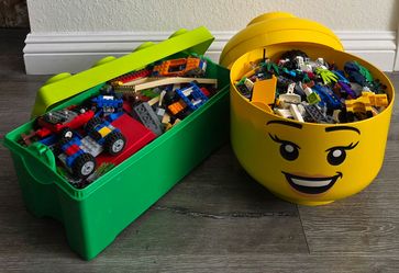 Lego Minifigure Head & Brick Box Full of Legos