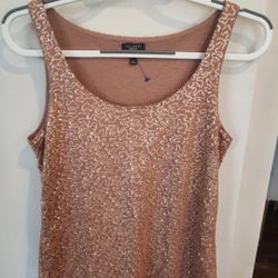 Talbots Size S Brown Bronze Copper Metallic Sequined Sleeveless Knit Tank Top