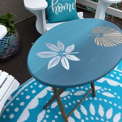 Elegant Teal Silver Tray Table 