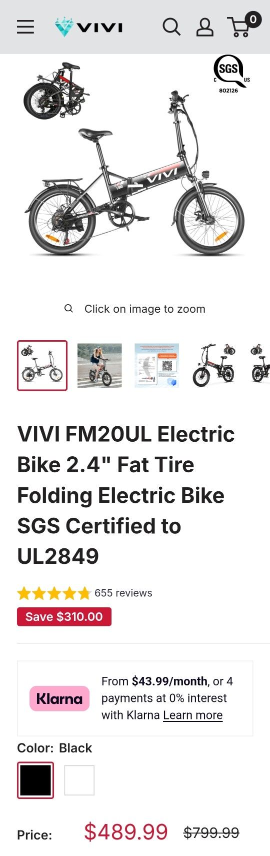 VIVI FM20UL Electric Bike 2.4" Fat Tire Folding Electric Bike