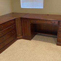 HOOKER BRAND SOLID WOOD DESK  (92” L x 60” W  x 24” D) and CHAIR