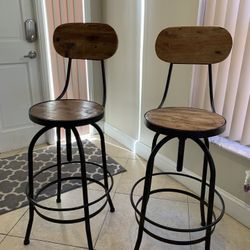 Metal and Wood Swivel Bar Stools (Set Of 2) 