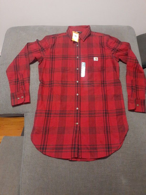 Carhartt Rugged Flex Relaxed Fit Plaid Flannel Women'ssize Medium Red/Black