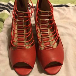 Midnight Velvet Red & Gold open toe heels