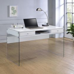 Glossy White/ Glass OFFICE DESK/ Escritorio Blanco Brillante 🔥🔥 NEW IN BOX!!!