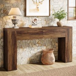 63" Wood Console Table With Drawers, Sofa Console Table For Living Room, Hallway, Entrance
