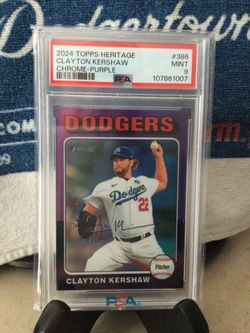 Los Angeles Dodgers Clayton Kershaw 2024 Topps Heritage Chrome Purple #386 Gen Mint 9