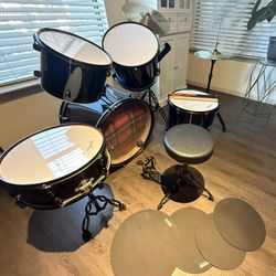 ASHTHORPE 7-Piece Drum Set – Black (Extras Included)