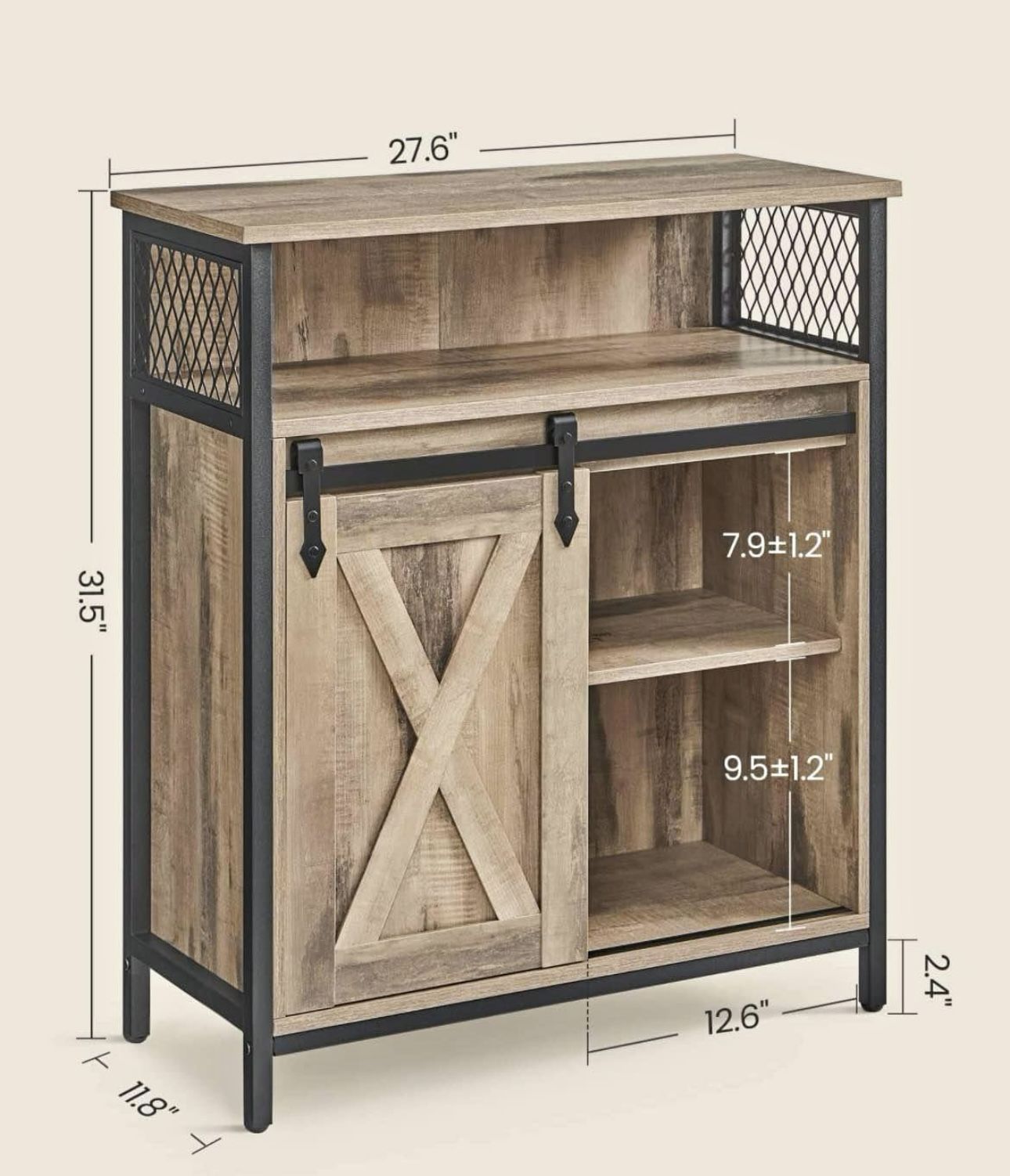 Buffet Cabinet, Coffee Bar Storage Cabinet, Sideboard with 1 Sliding Barn Door, Adjustable Shelves brand new $50