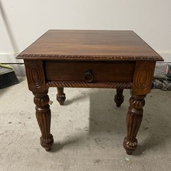 Antique Wood Side Table With Drawer