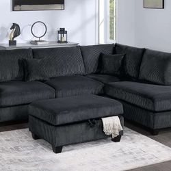 Brand New  Corduroy Sectional Sofa With USB Ports 
