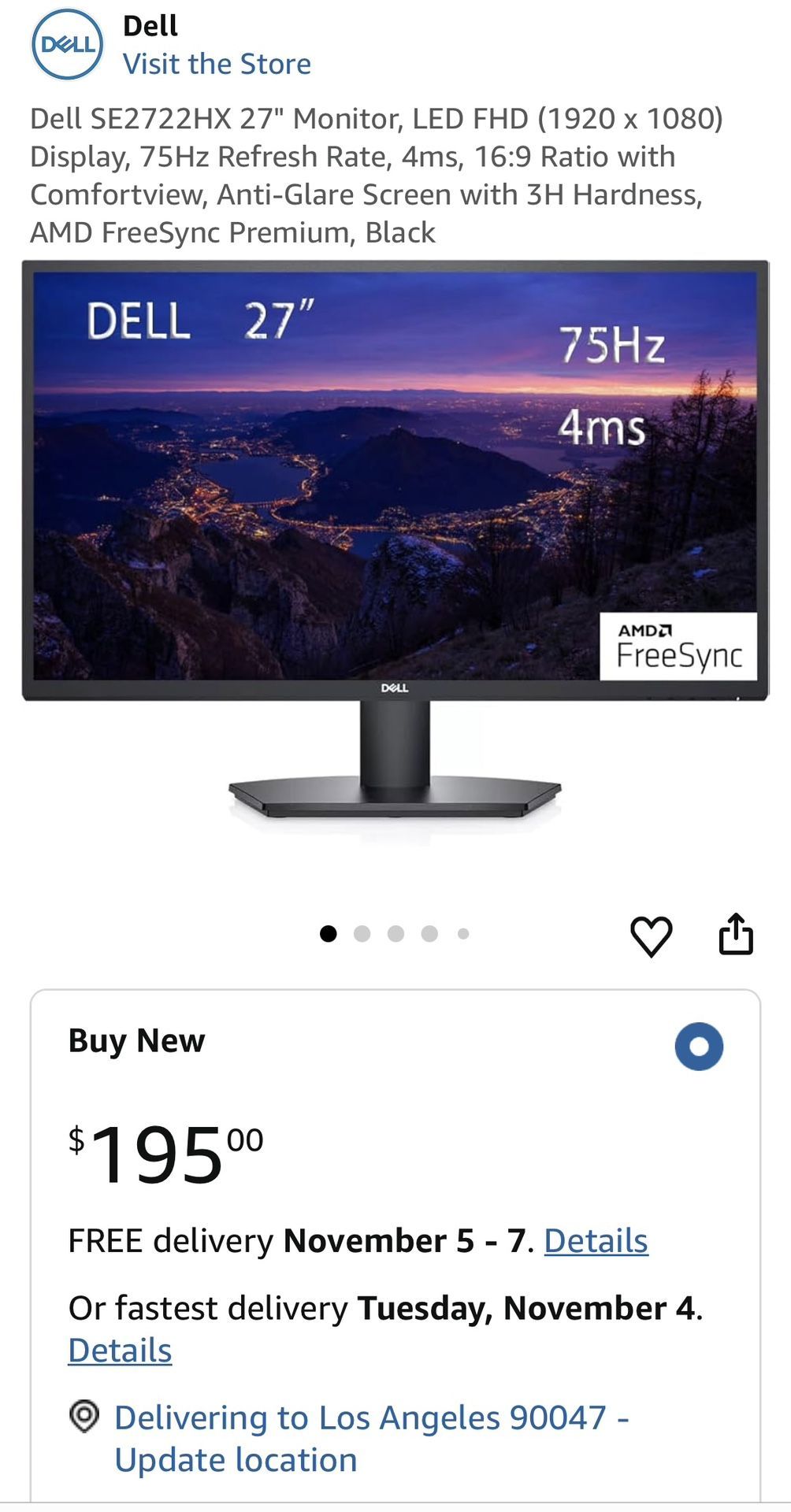Dell SE2722HX 27" Computer Monitor screen