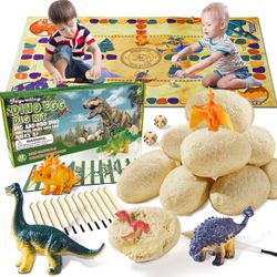 Brandnew Dinosaur Eggs Dig Kit Toys - 12 Dino Fossil Eggs Excavation Kit w Play Mat for Kids Easter Party Favor Basket Stuffers STEM Toy Christmas Bir