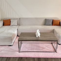 130” Large Modern Italian Sectional Sofa Couch with Chaise & Ottoman Whole Set 