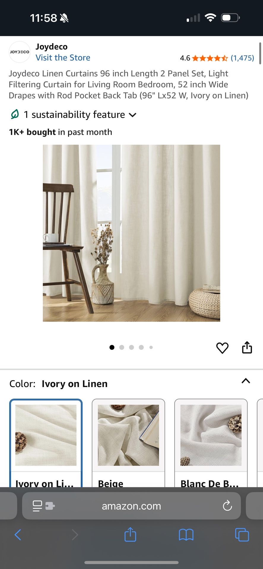Joydeco Linen Curtains 2 Panel Set, Ivory On Linen Curtains 96 Inch Long, Light Filtering Drapes For Living Room, 70 Inches Wide Drapes With Rod Pocke