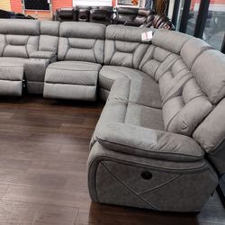 New Sectional Sofa With three Power Recliners In Faux Suede