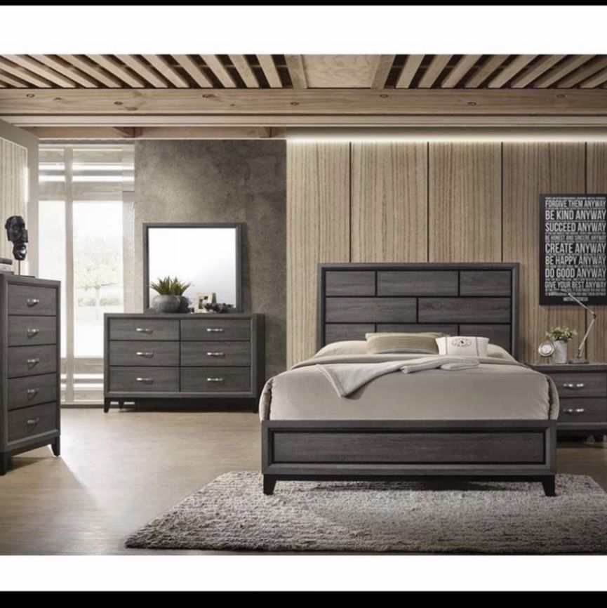4 Pc Bedroom set DresserMirror Nightstand (1) Queen size bed frame Not including Mattress and Box Sp