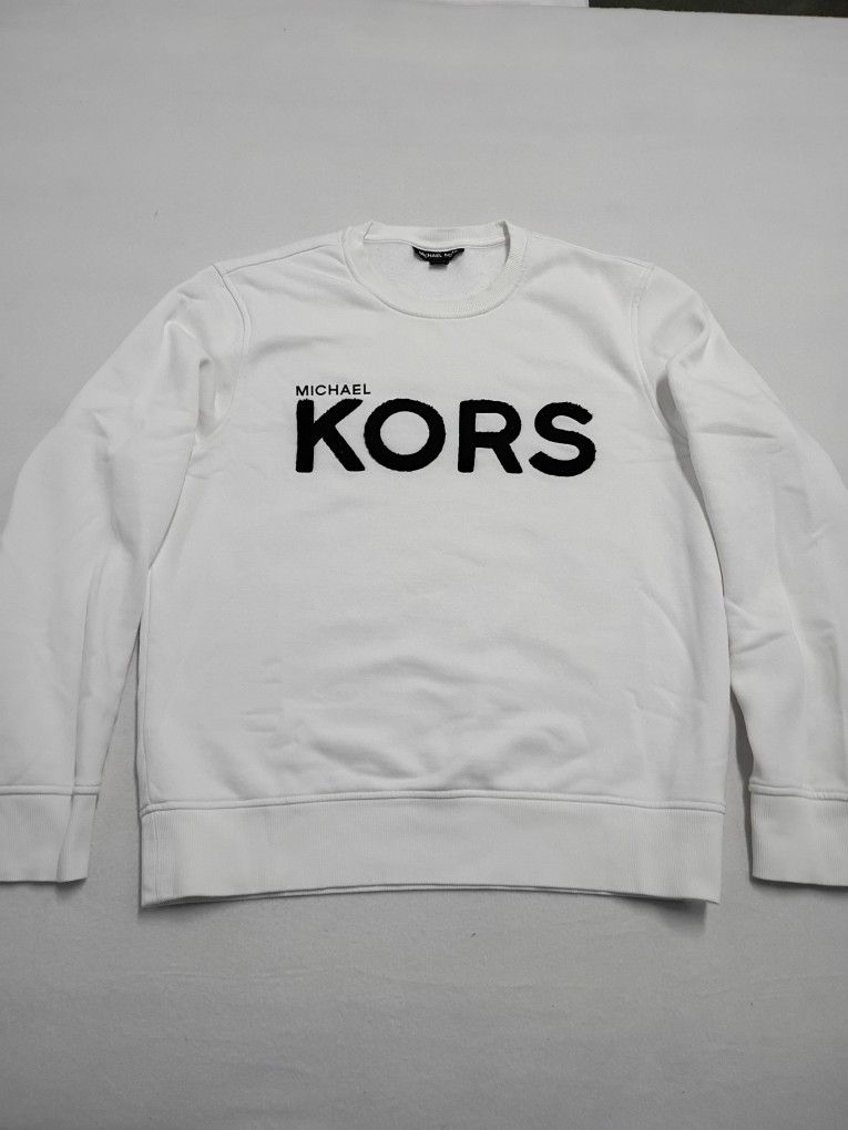 Michael Kors Men’s L White Pullover Fleece Sweatshirt Crew Neck
