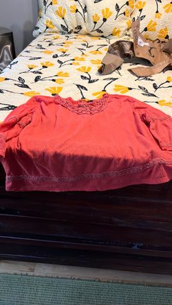 Red Boho Crochet Neckline Top