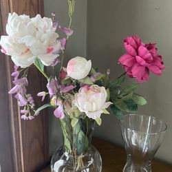 2 Glass Flower Vases 10” H x 6" W & 8” H x 5.5” W