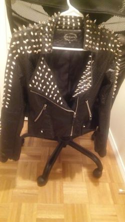 Black faux leather studded jacket