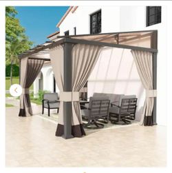 10' x 12' Hardtop Patio Cover with Curtains - Sloping Gazebo