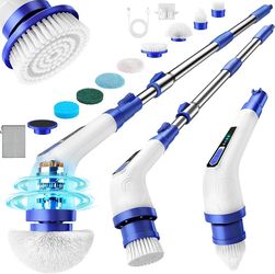 Electric Spin Scrubber, Cordless Bathroom Cleaning Brush for Home, 420PRM Shower Scrubber with 8 Replaceable Head, 3 Speeds, Adjustable Long Handle fo