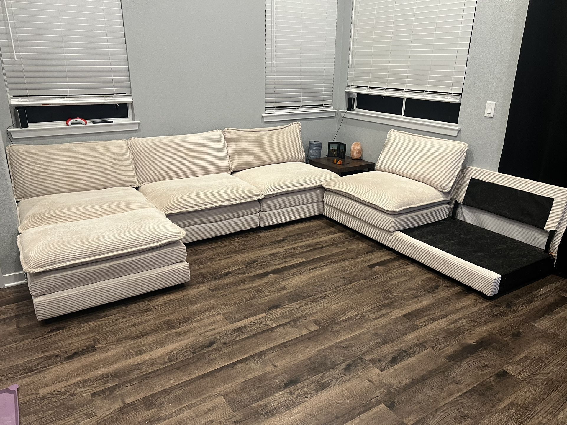 Cream Corduroy Sectional Couch