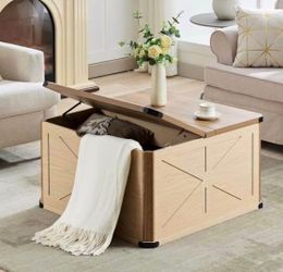 32" Farmhouse Coffee Table with Storage, Wood Lift Top Toy Chest & Blanket Trunk,