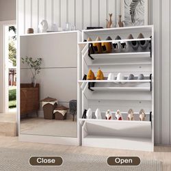 Modern Shoe Cabinet with Small Mirror Edge Gap