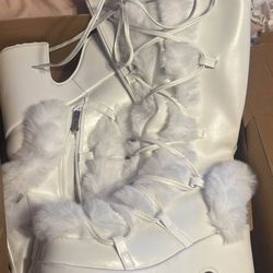 White Furry Platform Boots