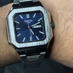 NIBOSI Men Watches Analog Quartz Stainless Steel Silver Watches