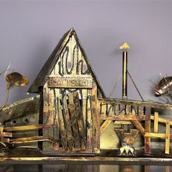 Vintage Copper Tin Blacksmith Barn Wall Hanging Decor Shelf Sitter 