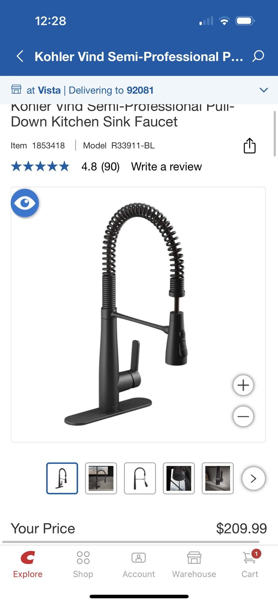 Kohler Vind Semi-Professional Pull-Down Kitchen Sink Faucet