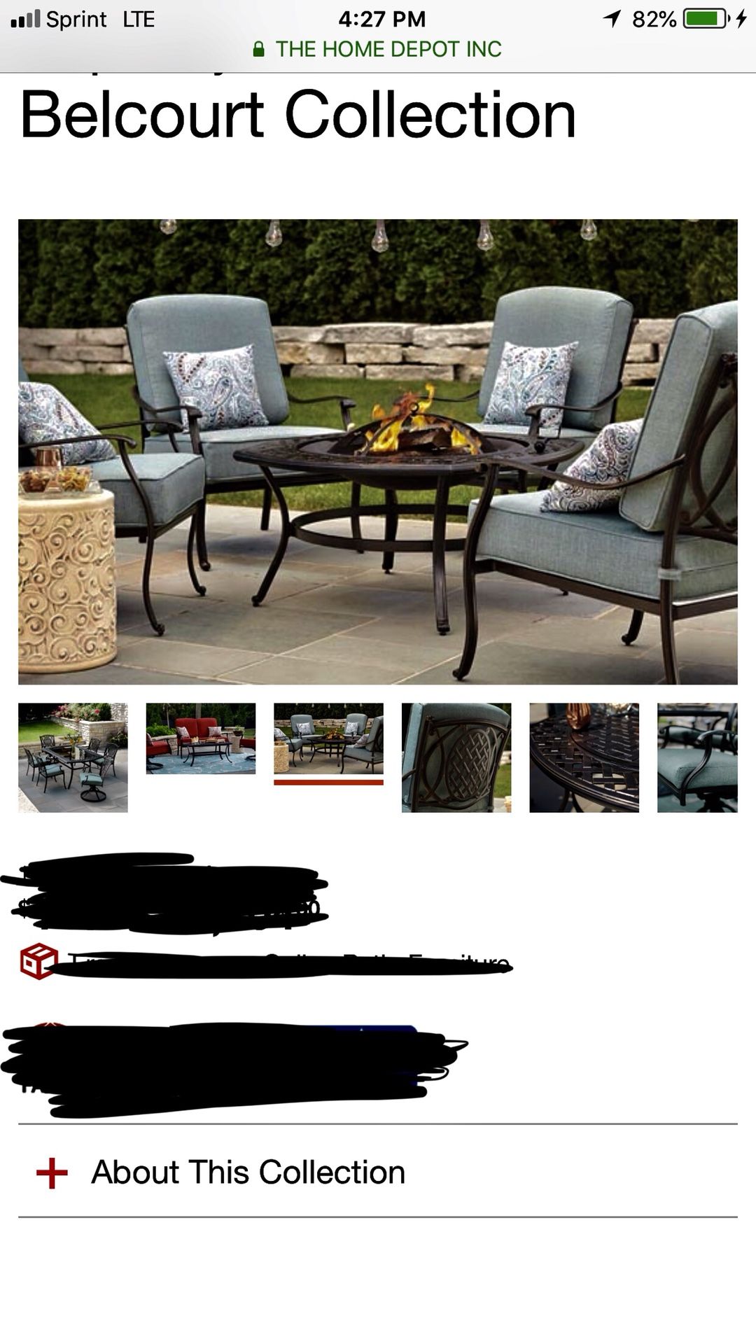 Hampton Bay Belcourt custom 5-piece patio fire pit set