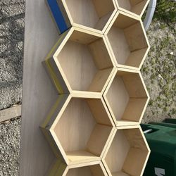 Handmade Wooden Honeycomb Shelves